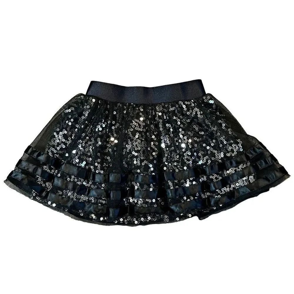 Justice Black Silver Sequin Pull-on Built-in Shorts Skirt Size 6